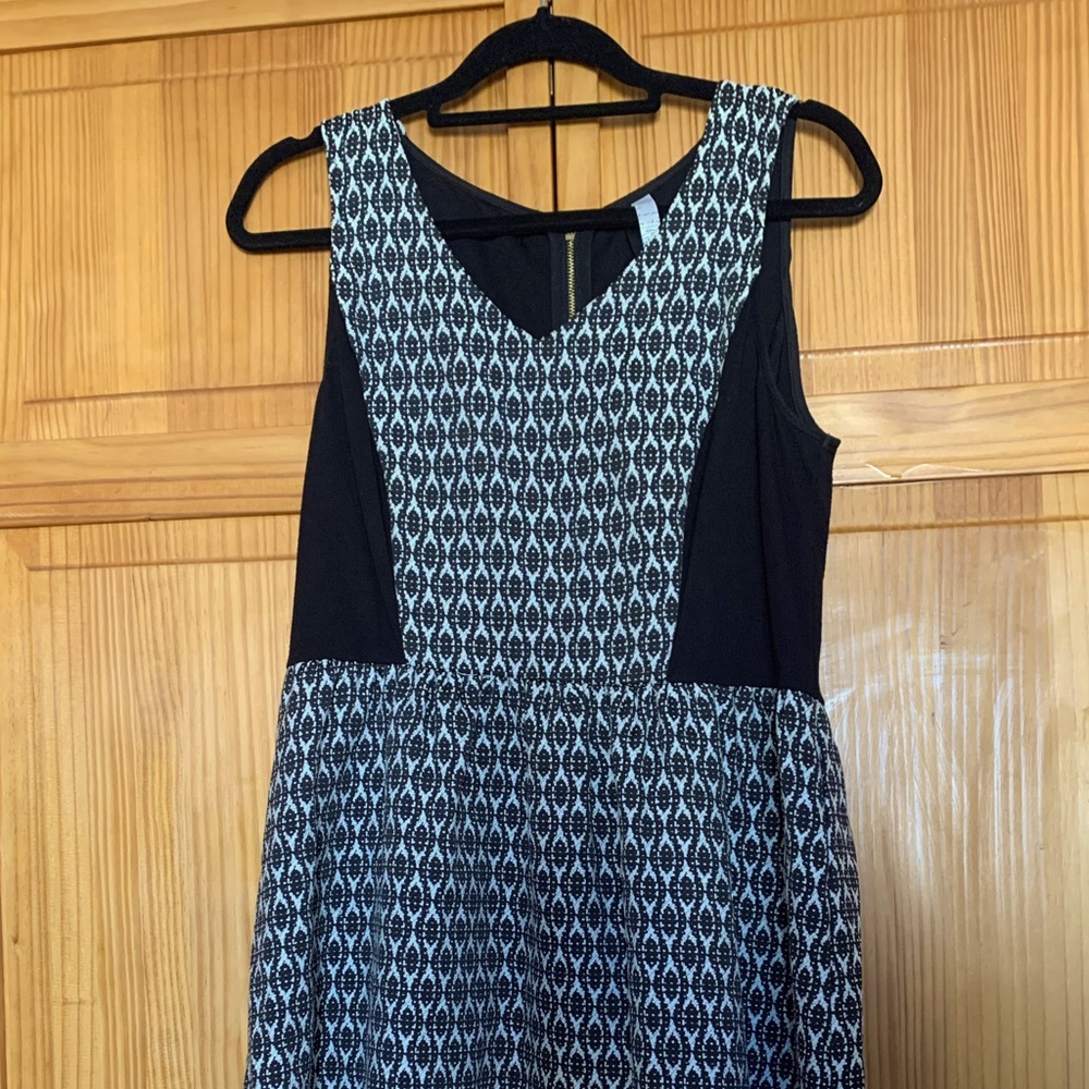 KENSIE Womens Black White Geometric Fit + Flare Dress M